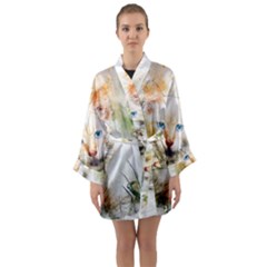 Cat Animal Art Abstract Watercolor Long Sleeve Kimono Robe