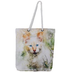 Cat Animal Art Abstract Watercolor Full Print Rope Handle Tote (large)