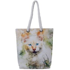 Cat Animal Art Abstract Watercolor Full Print Rope Handle Tote (small) by Celenk