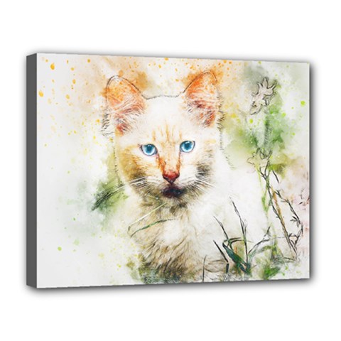 Cat Animal Art Abstract Watercolor Canvas 14  X 11  by Celenk