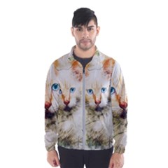 Cat Animal Art Abstract Watercolor Wind Breaker (men) by Celenk