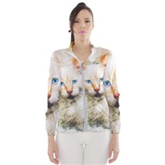 Cat Animal Art Abstract Watercolor Wind Breaker (women) by Celenk