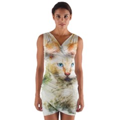 Cat Animal Art Abstract Watercolor Wrap Front Bodycon Dress by Celenk