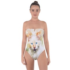 Cat Animal Art Abstract Watercolor Tie Back One Piece Swimsuit