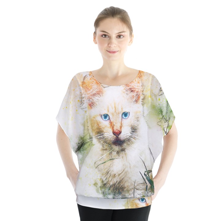 Cat Animal Art Abstract Watercolor Blouse