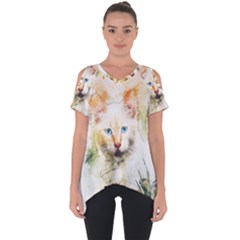 Cat Animal Art Abstract Watercolor Cut Out Side Drop Tee by Celenk