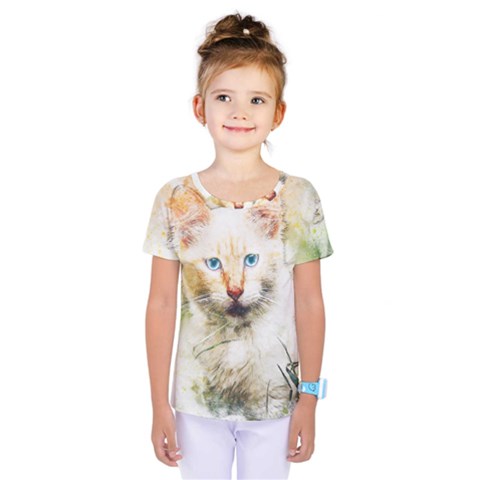 Cat Animal Art Abstract Watercolor Kids  One Piece Tee by Celenk