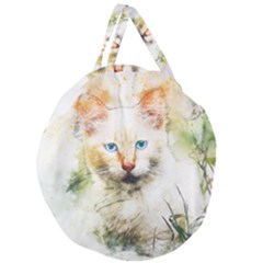 Cat Animal Art Abstract Watercolor Giant Round Zipper Tote by Celenk