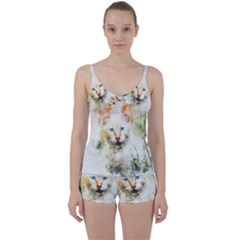 Cat Animal Art Abstract Watercolor Tie Front Two Piece Tankini by Celenk