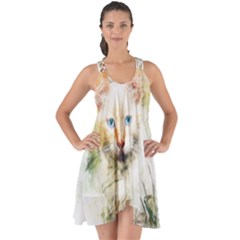 Cat Animal Art Abstract Watercolor Show Some Back Chiffon Dress