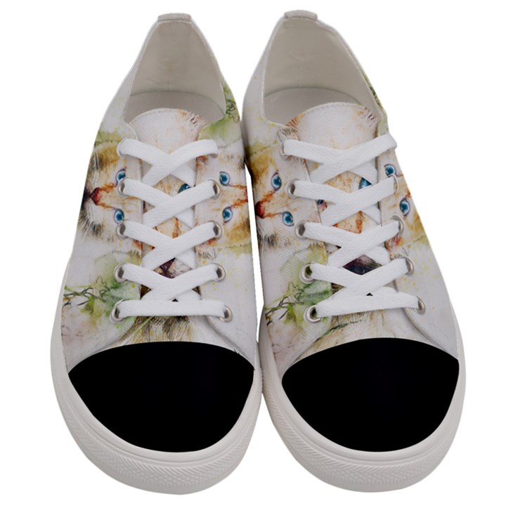 Cat Animal Art Abstract Watercolor Women s Low Top Canvas Sneakers