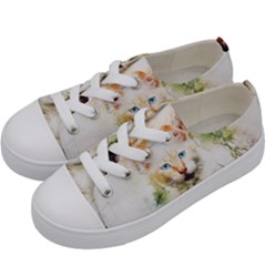 Cat Animal Art Abstract Watercolor Kids  Low Top Canvas Sneakers by Celenk