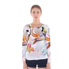 Exotic Birds Of Paradise And Flowers Watercolor Women s Long Sleeve Tee