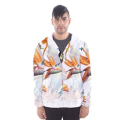 Exotic Birds Of Paradise And Flowers Watercolor Hooded Wind Breaker (men) by TKKdesignsCo