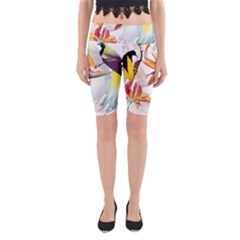 Exotic Birds Of Paradise And Flowers Watercolor Yoga Cropped Leggings by TKKdesignsCo