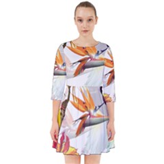 Exotic Birds Of Paradise And Flowers Watercolor Smock Dress