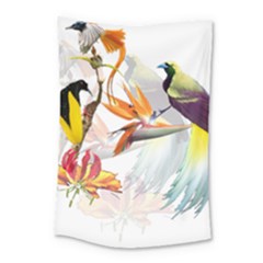 Exotic Birds Of Paradise And Flowers Watercolor Small Tapestry