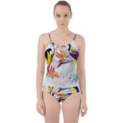 Exotic Birds Of Paradise And Flowers Watercolor Cut Out Top Tankini Set by TKKdesignsCo