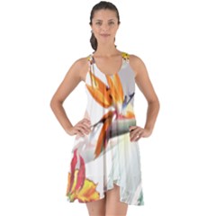 Exotic Birds Of Paradise And Flowers Watercolor Show Some Back Chiffon Dress