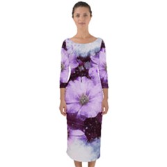 Flowers Purple Nature Art Abstract Quarter Sleeve Midi Bodycon Dress