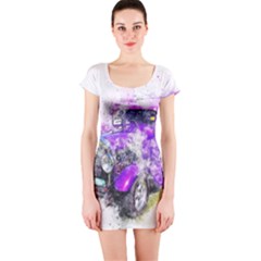 Car Old Car Art Abstract Short Sleeve Bodycon Dress by Celenk