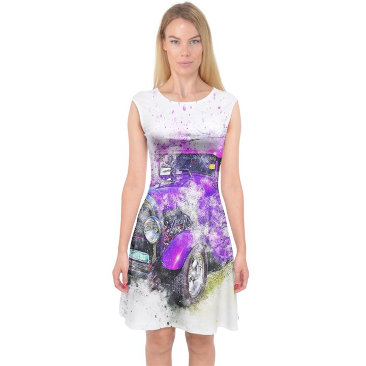 Car Old Car Art Abstract Capsleeve Midi Dress