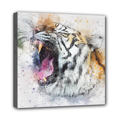 Tiger Roar Animal Art Abstract Mini Canvas 8  X 8  by Celenk