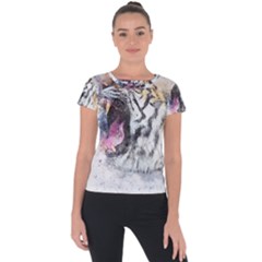 Tiger Roar Animal Art Abstract Short Sleeve Sports Top  by Celenk