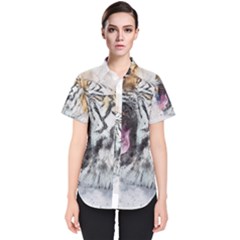 Tiger Roar Animal Art Abstract Women s Short Sleeve Shirt