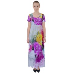 Flowers Bouquet Art Abstract High Waist Short Sleeve Maxi Dress