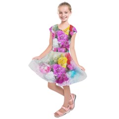 Flowers Bouquet Art Abstract Kids  Short Sleeve Dress by Celenk