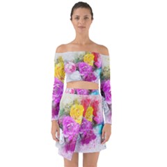 Flowers Bouquet Art Abstract Off Shoulder Top With Skirt Set