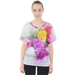 Flowers Bouquet Art Abstract V-neck Dolman Drape Top