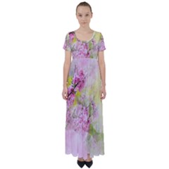 Flowers Pink Art Abstract Nature High Waist Short Sleeve Maxi Dress