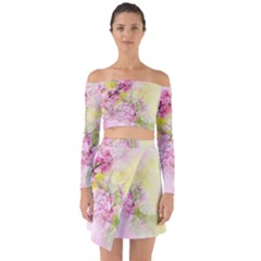 Flowers Pink Art Abstract Nature Off Shoulder Top With Skirt Set