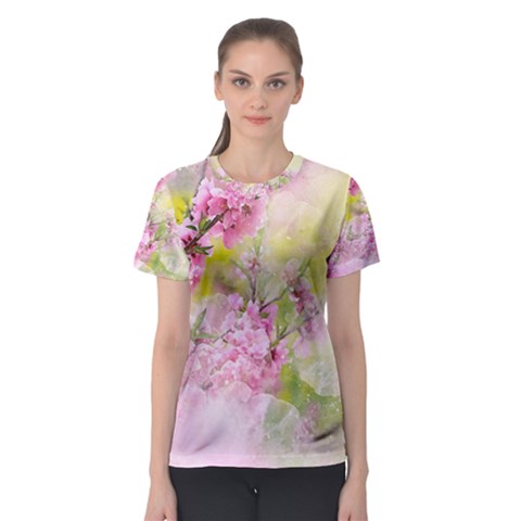 Flowers Pink Art Abstract Nature Women s Sport Mesh Tee by Celenk