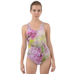 Flowers Pink Art Abstract Nature Cut-out Back One Piece Swimsuit