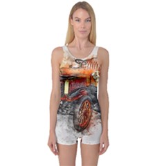 Car Old Car Art Abstract One Piece Boyleg Swimsuit by Celenk