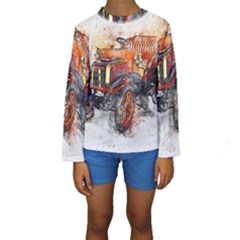 Car Old Car Art Abstract Kids  Long Sleeve Swimwear by Celenk