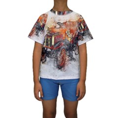 Car Old Car Art Abstract Kids  Short Sleeve Swimwear by Celenk