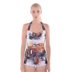 Car Old Car Art Abstract Boyleg Halter Swimsuit  by Celenk