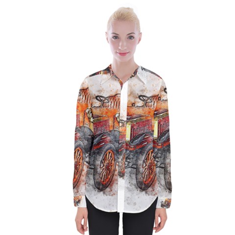 Car Old Car Art Abstract Womens Long Sleeve Shirt by Celenk