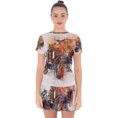 Car Old Car Art Abstract Drop Hem Mini Chiffon Dress by Celenk