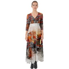 Car Old Car Art Abstract Button Up Boho Maxi Dress