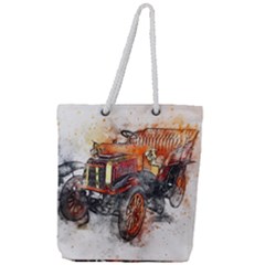 Car Old Car Art Abstract Full Print Rope Handle Tote (large)