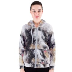 Dog Shetland Pet Art Abstract Women s Zipper Hoodie by Celenk