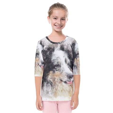 Dog Shetland Pet Art Abstract Kids  Quarter Sleeve Raglan Tee by Celenk