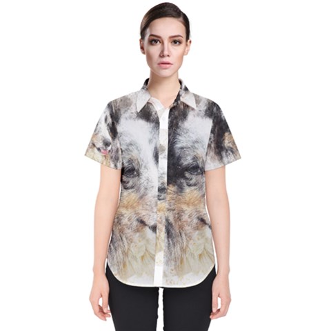 Dog Shetland Pet Art Abstract Women s Short Sleeve Shirt by Celenk