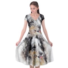 Dog Shetland Pet Art Abstract Cap Sleeve Wrap Front Dress by Celenk