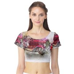 Car Old Car Art Abstract Short Sleeve Crop Top by Celenk